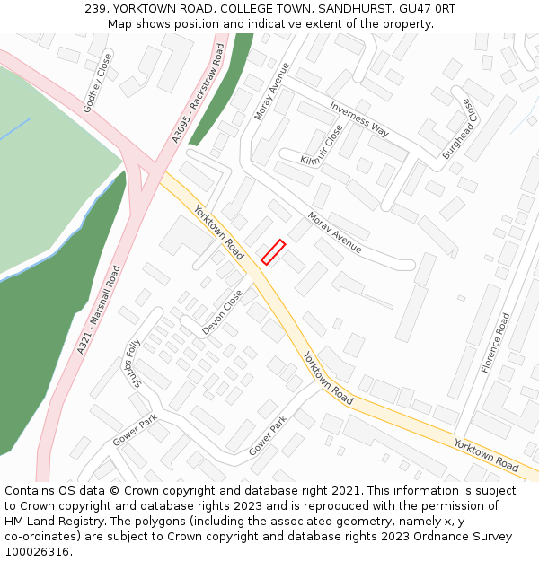 239, YORKTOWN ROAD, COLLEGE TOWN, SANDHURST, GU47 0RT: Location map and indicative extent of plot