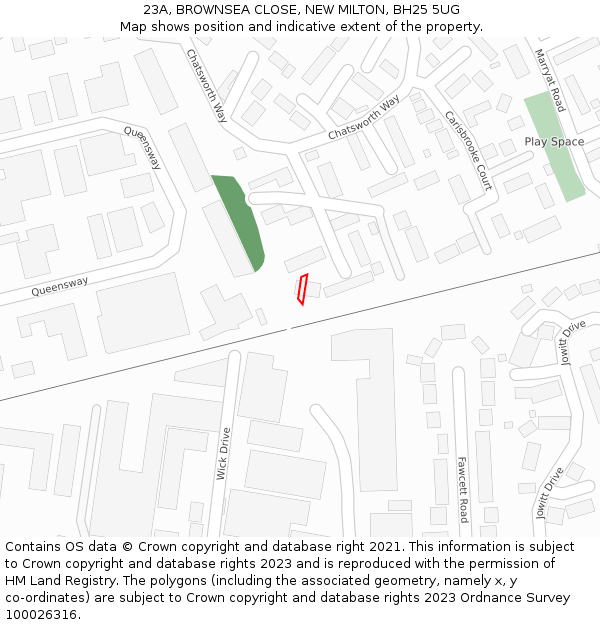 23A, BROWNSEA CLOSE, NEW MILTON, BH25 5UG: Location map and indicative extent of plot