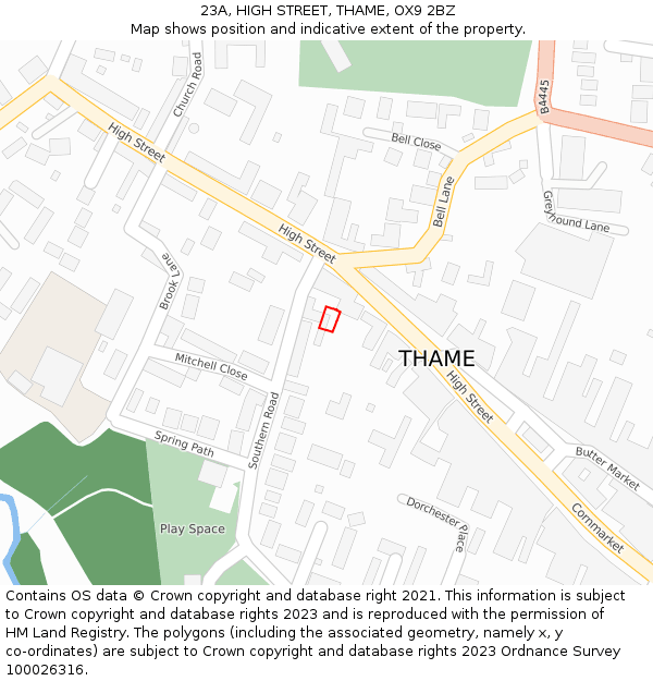 23A, HIGH STREET, THAME, OX9 2BZ: Location map and indicative extent of plot