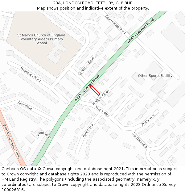 23A, LONDON ROAD, TETBURY, GL8 8HR: Location map and indicative extent of plot