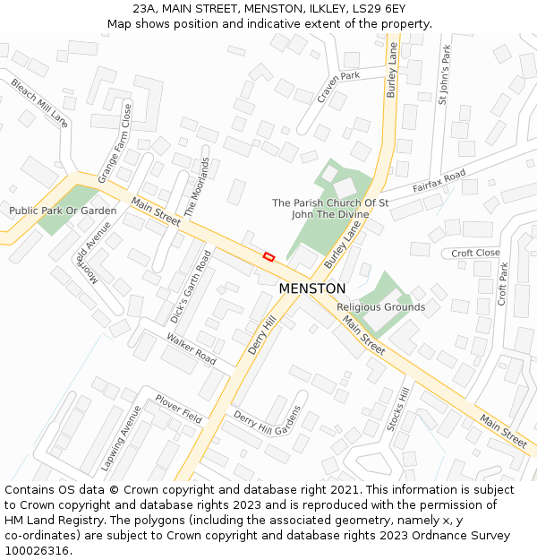 23A, MAIN STREET, MENSTON, ILKLEY, LS29 6EY: Location map and indicative extent of plot