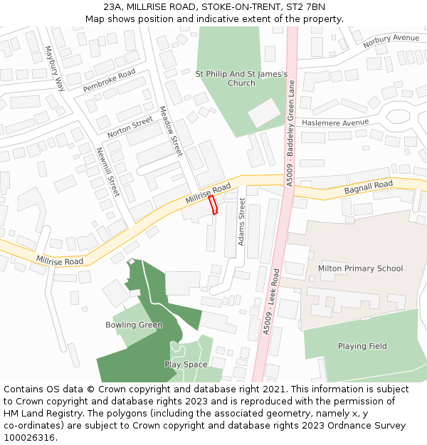 23A, MILLRISE ROAD, STOKE-ON-TRENT, ST2 7BN: Location map and indicative extent of plot