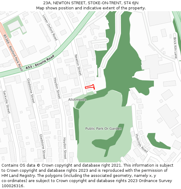 23A, NEWTON STREET, STOKE-ON-TRENT, ST4 6JN: Location map and indicative extent of plot