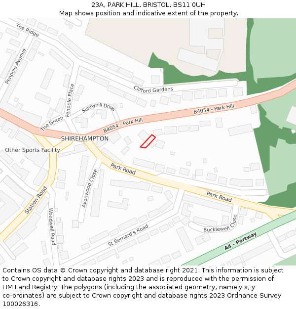 23A, PARK HILL, BRISTOL, BS11 0UH: Location map and indicative extent of plot