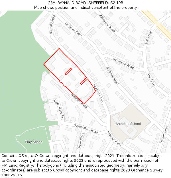 23A, RAYNALD ROAD, SHEFFIELD, S2 1PR: Location map and indicative extent of plot
