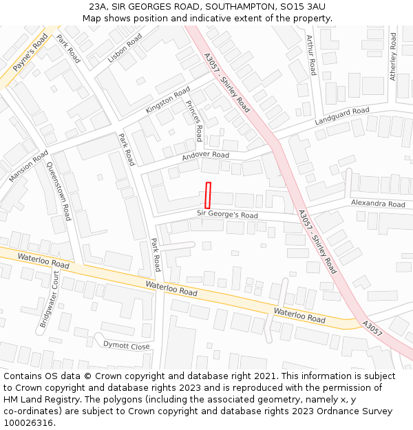 23A, SIR GEORGES ROAD, SOUTHAMPTON, SO15 3AU: Location map and indicative extent of plot