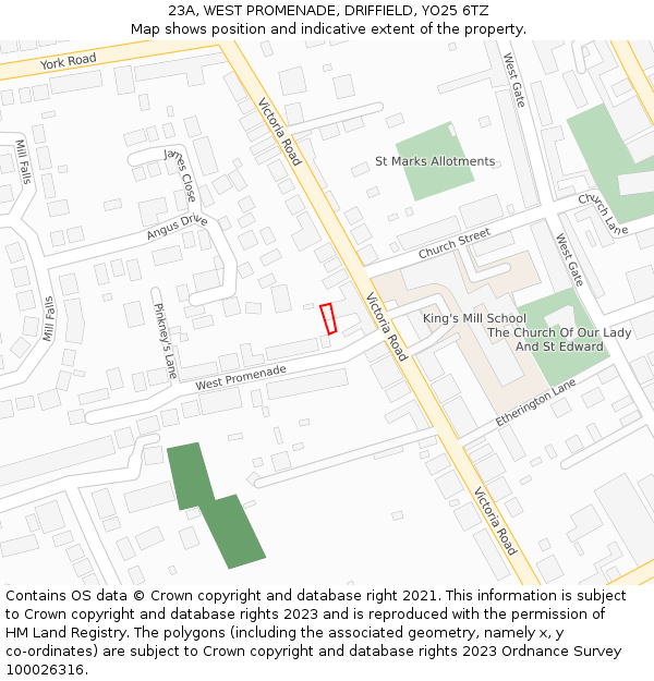 23A, WEST PROMENADE, DRIFFIELD, YO25 6TZ: Location map and indicative extent of plot
