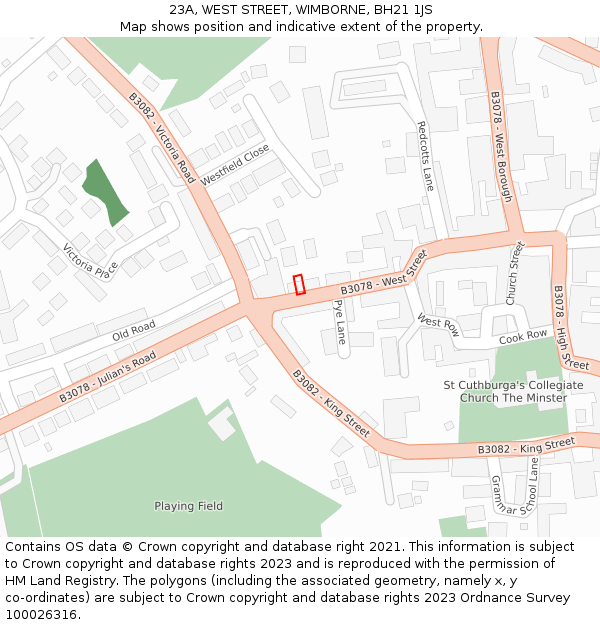 23A, WEST STREET, WIMBORNE, BH21 1JS: Location map and indicative extent of plot
