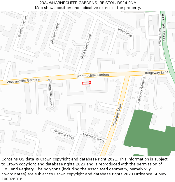 23A, WHARNECLIFFE GARDENS, BRISTOL, BS14 9NA: Location map and indicative extent of plot