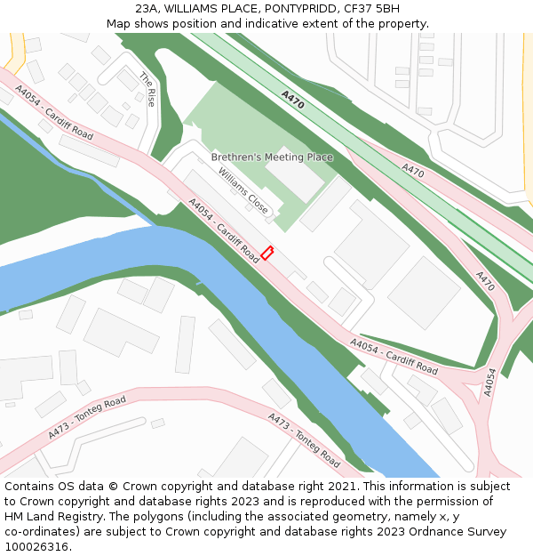 23A, WILLIAMS PLACE, PONTYPRIDD, CF37 5BH: Location map and indicative extent of plot