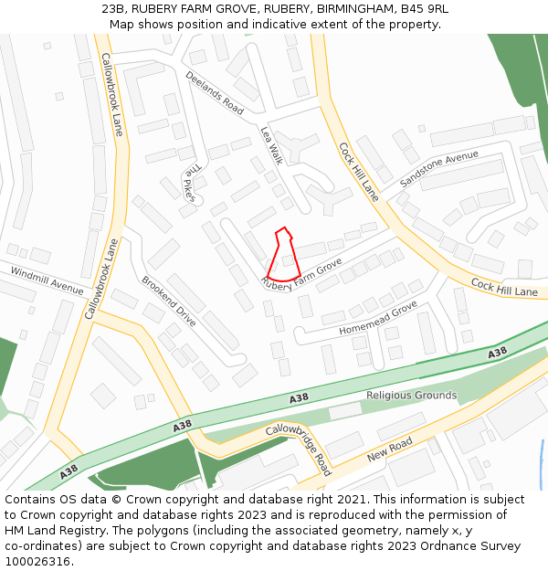 23B, RUBERY FARM GROVE, RUBERY, BIRMINGHAM, B45 9RL: Location map and indicative extent of plot