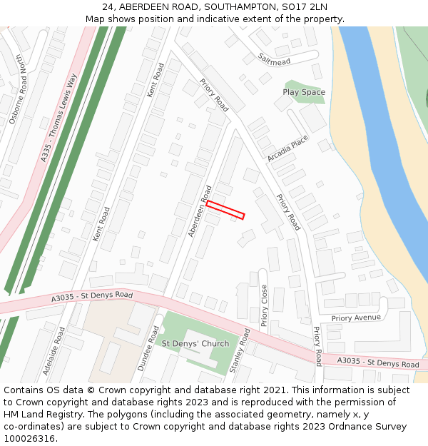 24, ABERDEEN ROAD, SOUTHAMPTON, SO17 2LN: Location map and indicative extent of plot