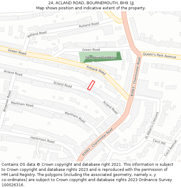 24, ACLAND ROAD, BOURNEMOUTH, BH9 1JJ: Location map and indicative extent of plot