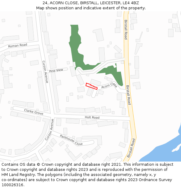24, ACORN CLOSE, BIRSTALL, LEICESTER, LE4 4BZ: Location map and indicative extent of plot