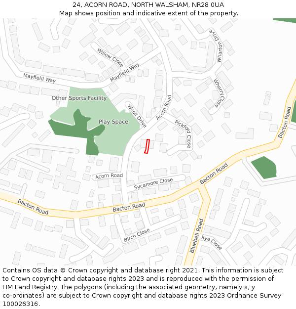 24, ACORN ROAD, NORTH WALSHAM, NR28 0UA: Location map and indicative extent of plot