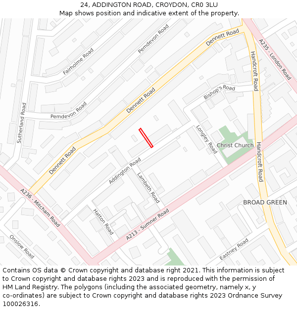 24, ADDINGTON ROAD, CROYDON, CR0 3LU: Location map and indicative extent of plot