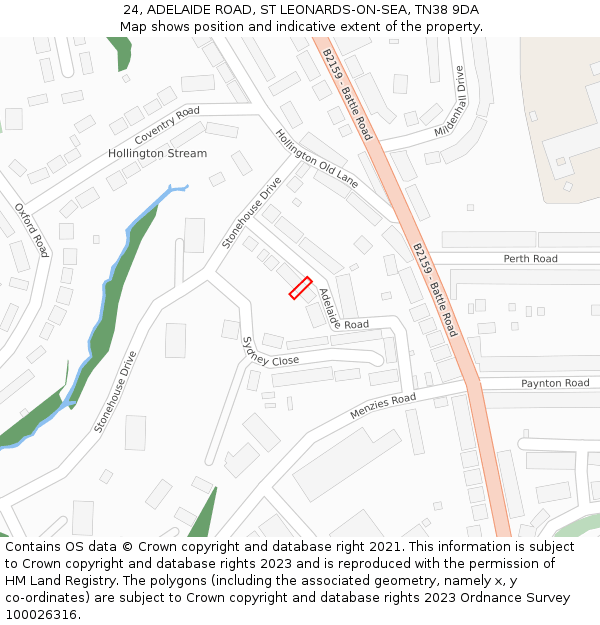 24, ADELAIDE ROAD, ST LEONARDS-ON-SEA, TN38 9DA: Location map and indicative extent of plot