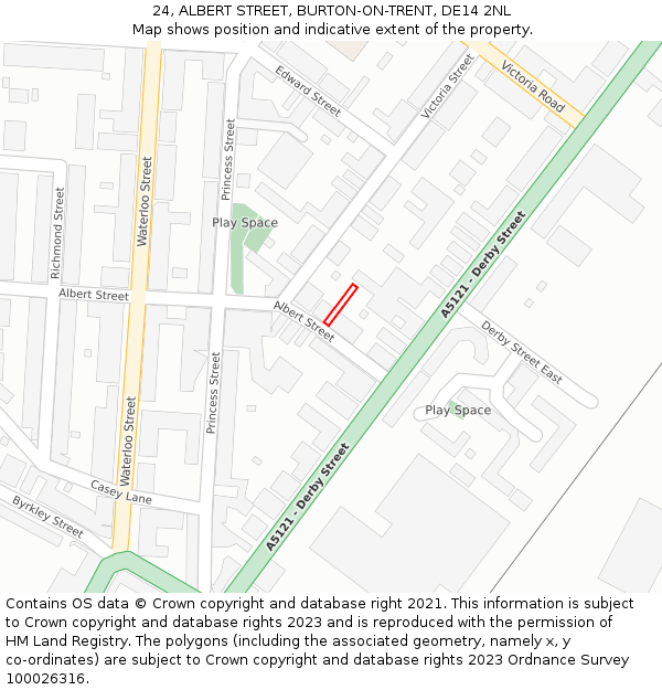 24, ALBERT STREET, BURTON-ON-TRENT, DE14 2NL: Location map and indicative extent of plot