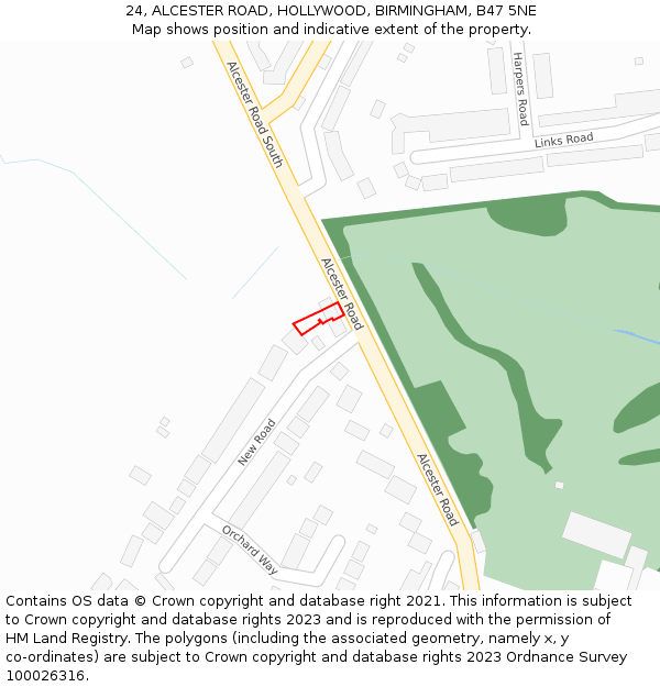 24, ALCESTER ROAD, HOLLYWOOD, BIRMINGHAM, B47 5NE: Location map and indicative extent of plot