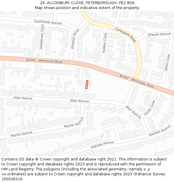 24, ALCONBURY CLOSE, PETERBOROUGH, PE2 8SA: Location map and indicative extent of plot