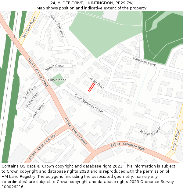 24, ALDER DRIVE, HUNTINGDON, PE29 7WJ: Location map and indicative extent of plot