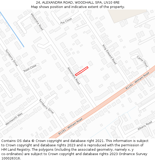 24, ALEXANDRA ROAD, WOODHALL SPA, LN10 6RE: Location map and indicative extent of plot