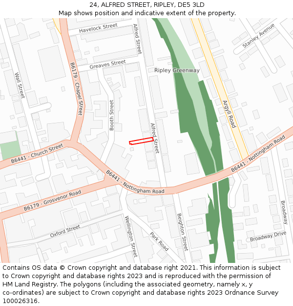 24, ALFRED STREET, RIPLEY, DE5 3LD: Location map and indicative extent of plot