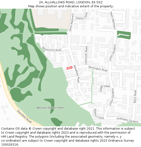 24, ALLHALLOWS ROAD, LONDON, E6 5SZ: Location map and indicative extent of plot