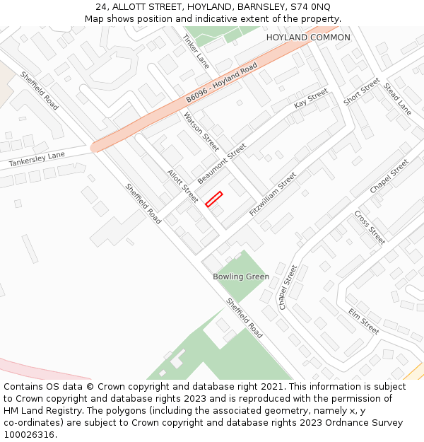 24, ALLOTT STREET, HOYLAND, BARNSLEY, S74 0NQ: Location map and indicative extent of plot