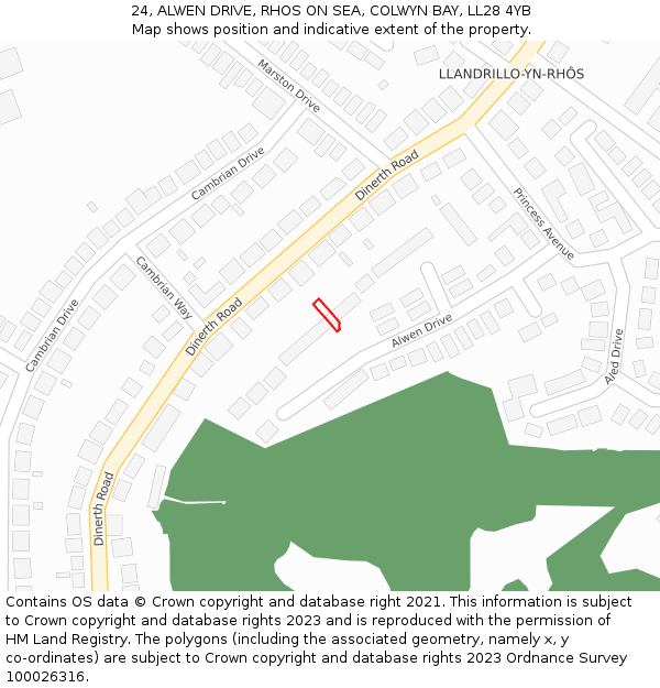 24, ALWEN DRIVE, RHOS ON SEA, COLWYN BAY, LL28 4YB: Location map and indicative extent of plot