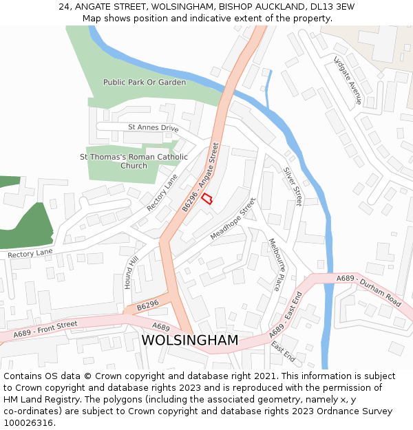 24, ANGATE STREET, WOLSINGHAM, BISHOP AUCKLAND, DL13 3EW: Location map and indicative extent of plot