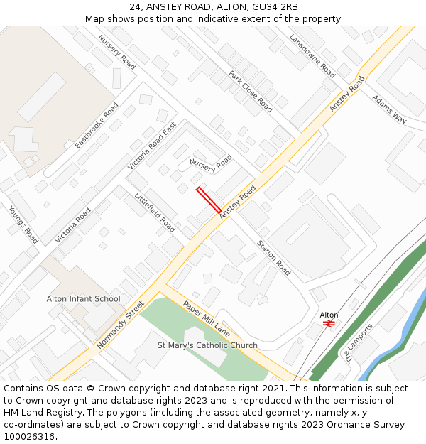 24, ANSTEY ROAD, ALTON, GU34 2RB: Location map and indicative extent of plot
