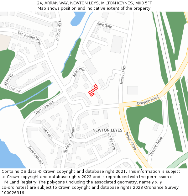 24, ARRAN WAY, NEWTON LEYS, MILTON KEYNES, MK3 5FF: Location map and indicative extent of plot