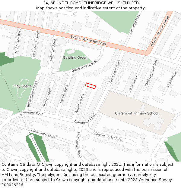 24, ARUNDEL ROAD, TUNBRIDGE WELLS, TN1 1TB: Location map and indicative extent of plot