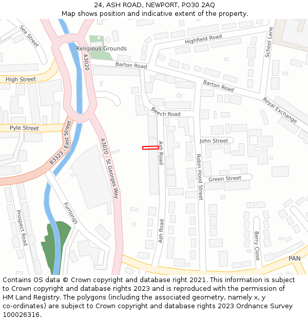 24, ASH ROAD, NEWPORT, PO30 2AQ: Location map and indicative extent of plot