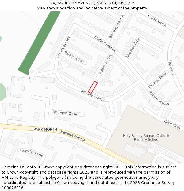 24, ASHBURY AVENUE, SWINDON, SN3 3LY: Location map and indicative extent of plot