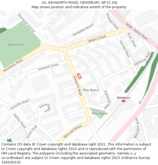 24, ASHWORTH ROAD, DEWSBURY, WF13 2NJ: Location map and indicative extent of plot