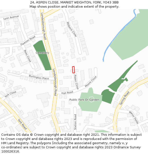 24, ASPEN CLOSE, MARKET WEIGHTON, YORK, YO43 3BB: Location map and indicative extent of plot