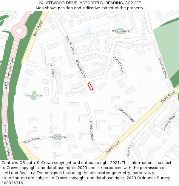 24, ATTWOOD DRIVE, ARBORFIELD, READING, RG2 9FE: Location map and indicative extent of plot