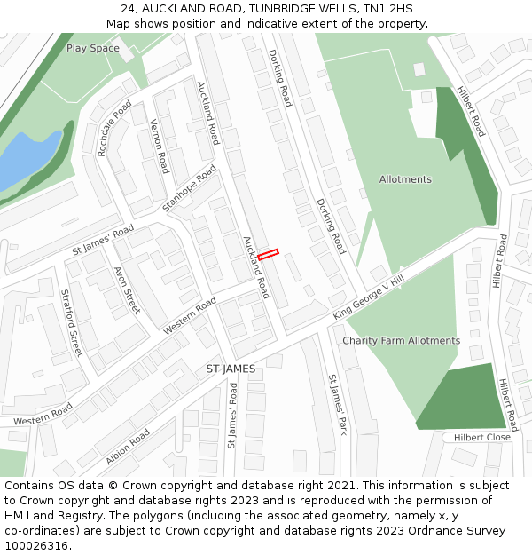 24, AUCKLAND ROAD, TUNBRIDGE WELLS, TN1 2HS: Location map and indicative extent of plot