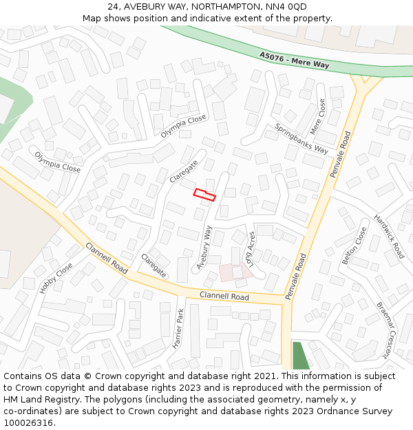 24, AVEBURY WAY, NORTHAMPTON, NN4 0QD: Location map and indicative extent of plot
