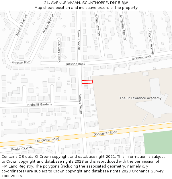 24, AVENUE VIVIAN, SCUNTHORPE, DN15 8JW: Location map and indicative extent of plot