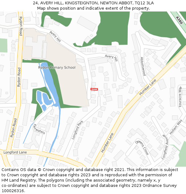 24, AVERY HILL, KINGSTEIGNTON, NEWTON ABBOT, TQ12 3LA: Location map and indicative extent of plot