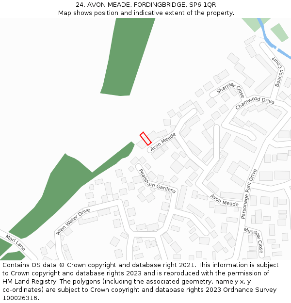 24, AVON MEADE, FORDINGBRIDGE, SP6 1QR: Location map and indicative extent of plot