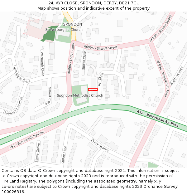 24, AYR CLOSE, SPONDON, DERBY, DE21 7GU: Location map and indicative extent of plot