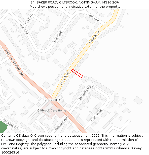 24, BAKER ROAD, GILTBROOK, NOTTINGHAM, NG16 2GA: Location map and indicative extent of plot