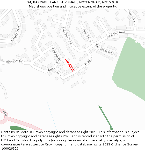 24, BAKEWELL LANE, HUCKNALL, NOTTINGHAM, NG15 6UR: Location map and indicative extent of plot