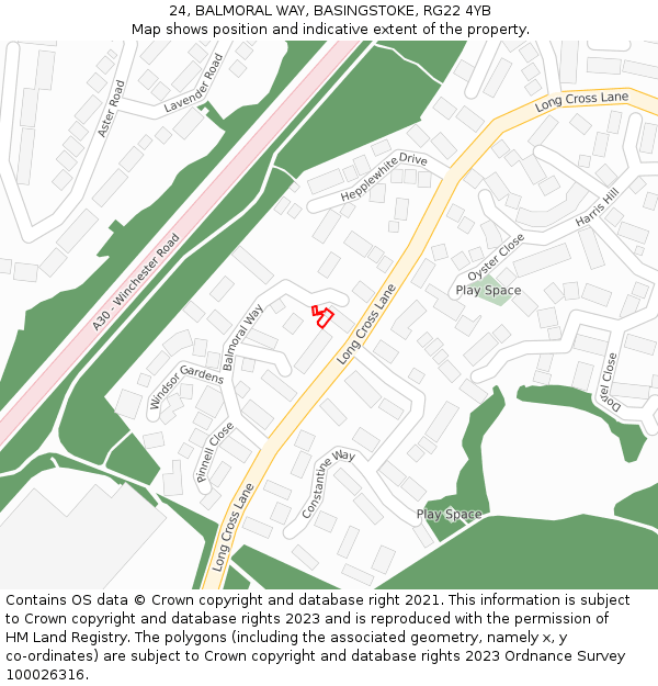 24, BALMORAL WAY, BASINGSTOKE, RG22 4YB: Location map and indicative extent of plot