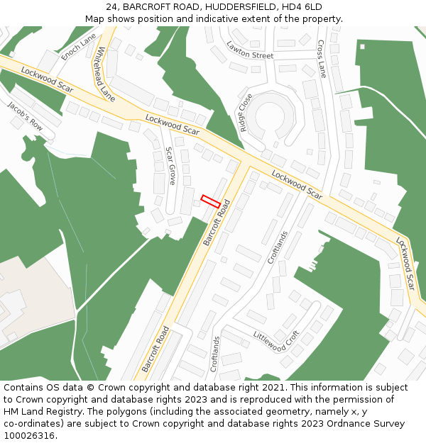 24, BARCROFT ROAD, HUDDERSFIELD, HD4 6LD: Location map and indicative extent of plot