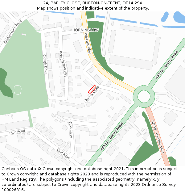 24, BARLEY CLOSE, BURTON-ON-TRENT, DE14 2SX: Location map and indicative extent of plot